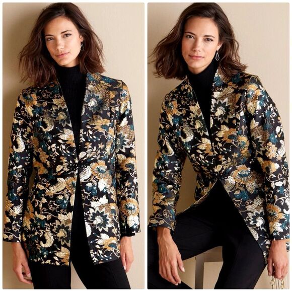 Soft Surroundings Jacket Womens Medium Brocade Asian Metallic Jacquard Viola - Picture 5 of 14